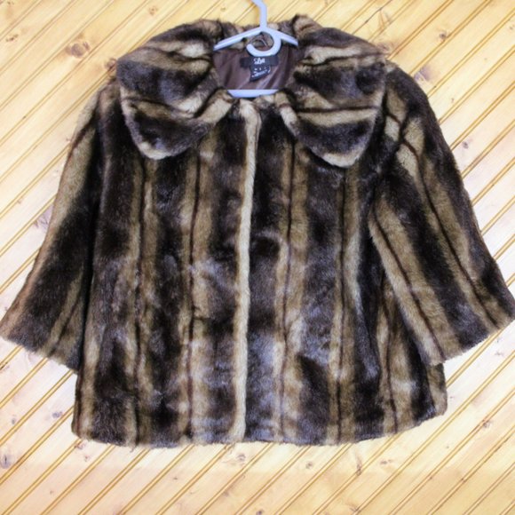 Luii Faux Fur Jacket Large Brown Vegan Animal Friendly 3/4 Sleeve Formal D36 - Picture 12 of 12
